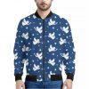 Blue And White Angel Pattern Print Bomber Jacket