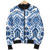 Blue And White Aztec Pattern Print Bomber Jacket