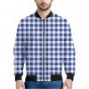 Blue And White Buffalo Check Print Bomber Jacket