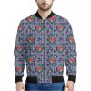 Blue And White Floral Glen Plaid Print Bomber Jacket