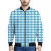 Blue And White Harlequin Pattern Print Bomber Jacket