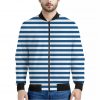 Blue And White Striped Pattern Print Bomber Jacket