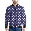 Blue And White USA Star Pattern Print Bomber Jacket