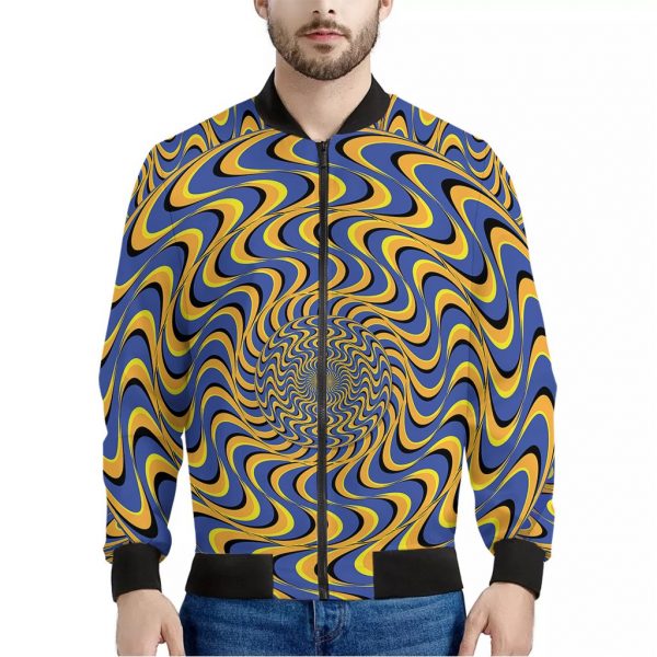 Blue And Yellow Motion Illusion Print Bomber Jacket