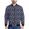 Blue Axolotl Pattern Print Bomber Jacket