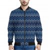 Blue Chevron Knitted Pattern Print Bomber Jacket