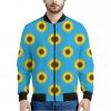 Blue Cute Sunflower Pattern Print Bomber Jacket