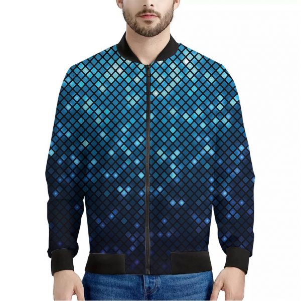 Blue Disco Lights Pattern Print Bomber Jacket