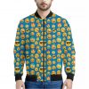 Blue Emoji Pattern Print Bomber Jacket