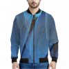 Blue Feather Print Bomber Jacket