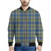 Blue Green And White Plaid Pattern Print Bomber Jacket