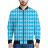 Blue Harlequin Pattern Print Bomber Jacket