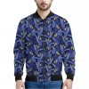 Blue Hawaiian Tropical Pattern Print Bomber Jacket