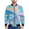 Blue Holographic Print Bomber Jacket