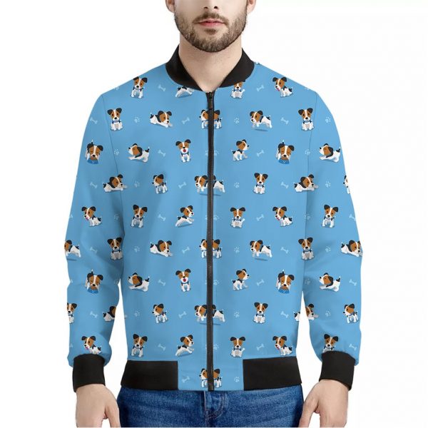 Blue Jack Russell Terrier Pattern Print Bomber Jacket