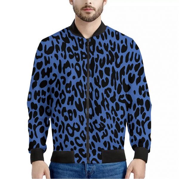 Blue Leopard Print Bomber Jacket