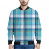 Blue Madras Pattern Print Bomber Jacket