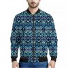 Blue Native Aztec Tribal Pattern Print Bomber Jacket