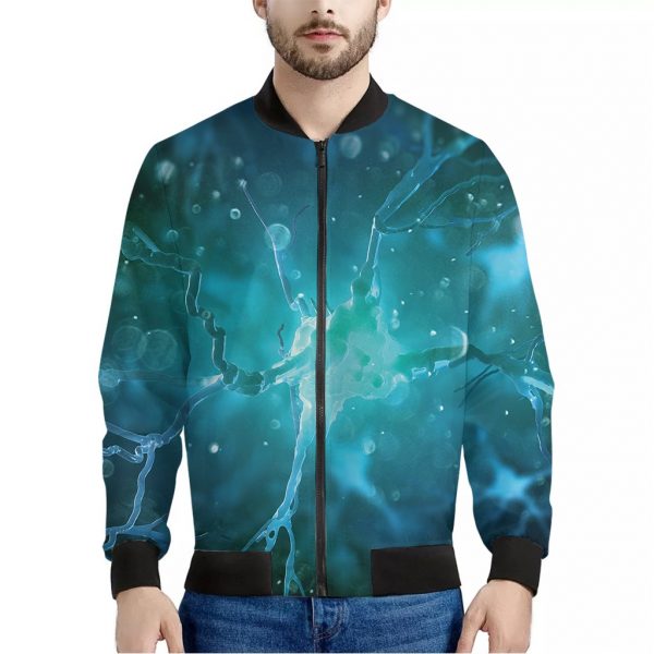 Blue Neurons In The Brain Print Bomber Jacket