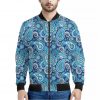 Blue Paisley Pattern Print Bomber Jacket