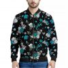 Blue Peony And Grey Rose Floral Print Bomber Jacket