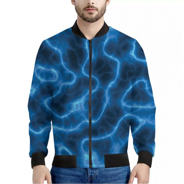 Blue Plasma Print Bomber Jacket