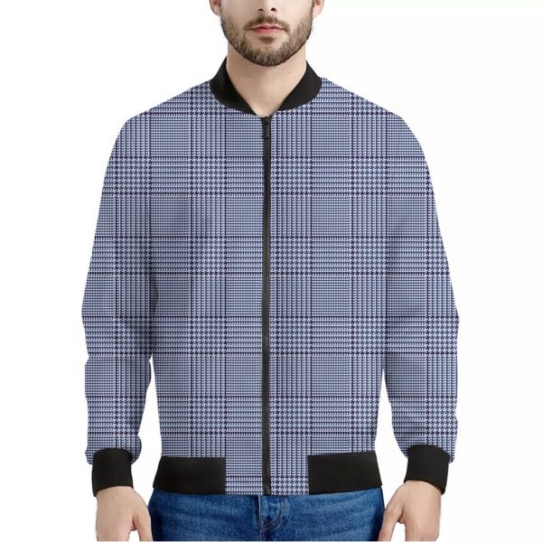 Blue Prince of Wales Check Print Bomber Jacket