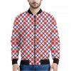 Blue Red And White American Plaid Print Bomber Jacket