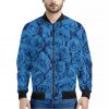 Blue Rose Print Bomber Jacket