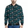 Blue Sea Turtle Pattern Print Bomber Jacket