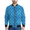 Blue Snowflake Pattern Print Bomber Jacket