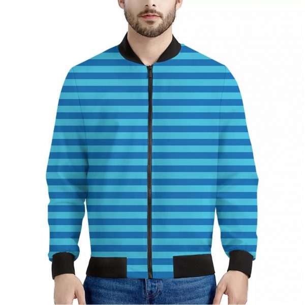 Blue Striped Pattern Print Bomber Jacket