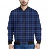 Blue Tartan Pattern Print Bomber Jacket