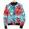 Blue Tropical Hibiscus Pattern Print Bomber Jacket