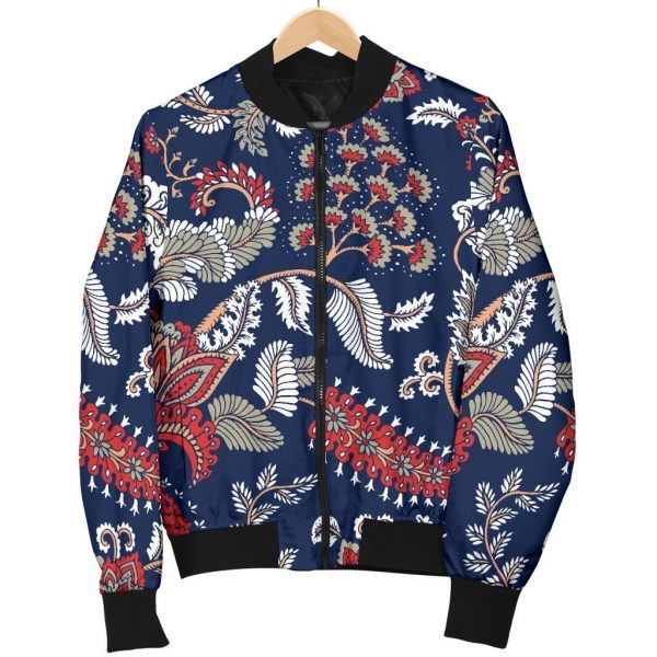 Blue Vintage Bohemian Floral Print Bomber Jacket