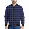 Blue Yellow And Black Plaid Print Bomber Jacket