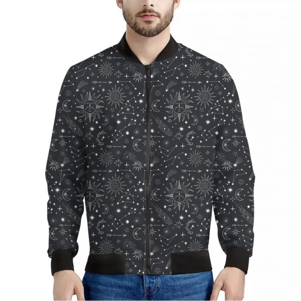 Bohemian Constellation Pattern Print Bomber Jacket