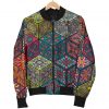 Bohemian Indian Box Pattern Print Bomber Jacket