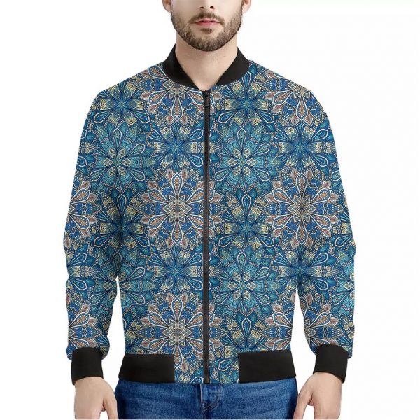 Boho Chic Mandala Floral Print Bomber Jacket