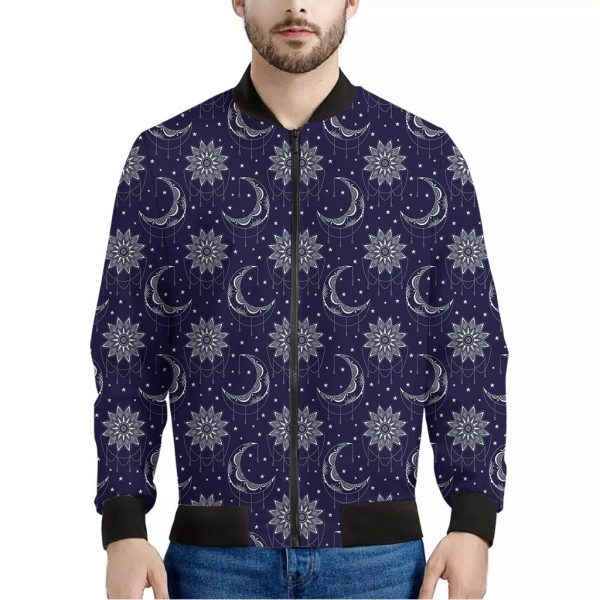Boho Sun And Moon Pattern Print Bomber Jacket