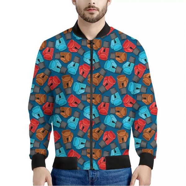 Boxing Gloves Pattern Print Bomber Jacket