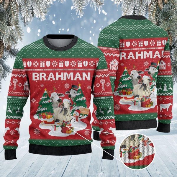 Brahman Cattle Lovers Christmas Tree All Over Print Sweatshirt