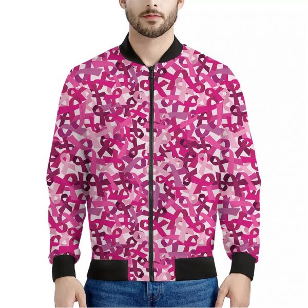 Breast Cancer Awareness Symbol Print Bomber Jacket