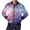 Bright Red Blue Stars Galaxy Space Print Bomber Jacket