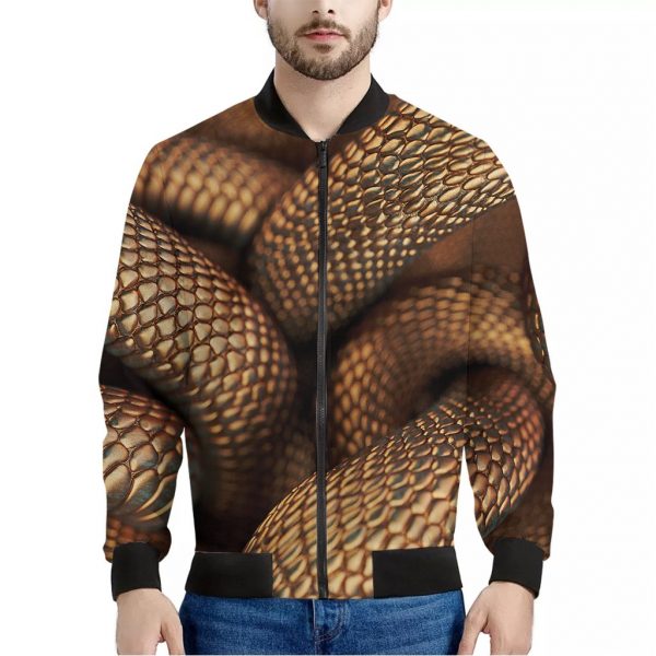 Bronze Snake Print Bomber Jacket