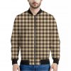 Brown And Beige Buffalo Check Print Bomber Jacket