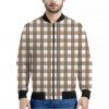 Brown And White Check Pattern Print Bomber Jacket