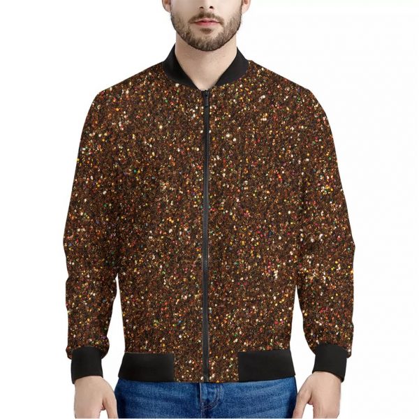 Brown Glitter Texture Print Bomber Jacket