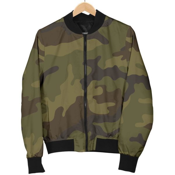 Brown Green Camouflage Print Bomber Jacket