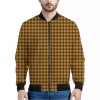 Brown Houndstooth Pattern Print Bomber Jacket
